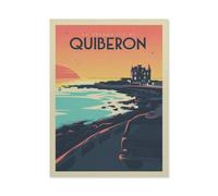 Puzzles en Bois 1000 Pièces，Affiche de Voyage Vintage en France Château de Quiberon，Adultes Puzzles Enfant Adulte Café Bar Décor Jeux（75x50cm）-BO82