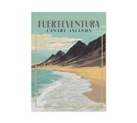 Puzzles en Bois 1000 Pièces,Affiche de Voyage Vintage Fuerteventura Îles Canaries Plage,Adultes Puzzles Enfant Adulte Café Bar Décor Jeux(75x50cm)-AG78