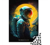 Puzzles en Bois 1000 pièces Astronaute Néon avec Soleil pour Adultes, Casse-têtes pour Enfants (75 x 50 cm)