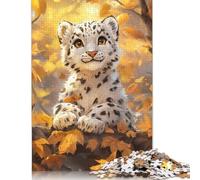 Puzzles en Bois 1000 pièces Bébé Léopard des Neiges en Automne Puzzles en Bois pour Adultes et Adolescents à partir de 12 Ans 1000 pièces (75 x 50 cm)