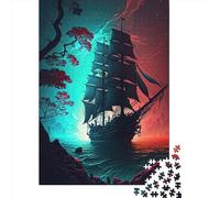Puzzles en Bois 1000 pièces Paysage de Bateaux Pirates Jeu éducatif pour Adultes 1000 pièces (75 x 50 cm)