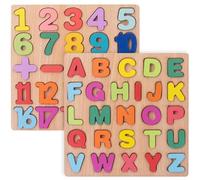 Puzzles en Bois, 2 pièces, Jouets éducatifs en Forme de Chiffres et d'alphabet pour Les Tout-Petits âgés de 2 à 5 Ans
