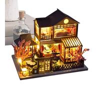 Puzzles en Bois 3D pour Adultes - House Miniature Kit Design, Villa Building Blocs Set | Fonction d'artisanat léger LED, Affichage de bibliothèque réaliste, activité à Domicile pour Hommes, Projet de