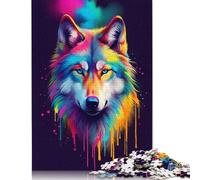Puzzles en Bois 500 pièces Têtes de Loup colorées Puzzles en Bois Puzzles éducatifs Jouets pour garçons et Filles Cadeaux de Noël et d'anniversaire 500 pièces (52 x 38 cm)