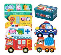 Puzzles en Bois, 6 Pack Jouets Montessori Enfant, Jouet Puzzle À Trafic en Carton avec boîte, Niveaux de Difficulté Différents, Éducatif Parfait Cadeaux pour Garçons Filles de 3 4 5 Ans +