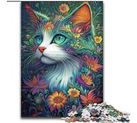 Puzzles en Bois de 1 000 pièces, Motif Chat et Fleurs, pour créer des Liens familiaux, Cadeau Unique pour Les fêtes et Les Anniversaires (Taille 50x75cm)