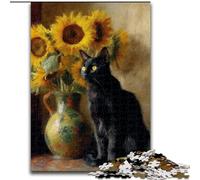 Puzzles en Bois de 1 000 pièces, Motif Tournesol et Chat, pour créer des Liens familiaux, Cadeau Unique pour Les fêtes et Les Anniversaires (Taille 50x75cm)