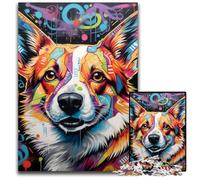 Puzzles en Bois de 1 000 pièces pour Adultes, Motif Graffiti Corgi, Casse-tête Stimulant pour Adolescents, soirée de Jeux en Famille, 50x75cm / 19,68x29,52 Pouces