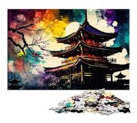 Puzzles en Bois de 1 000 pièces pour Adultes, Temple de Style Japonais, Jeu de réflexion pour Adolescents, pour Les fêtes, 50x75cm / 19,68x29,52 Pouces