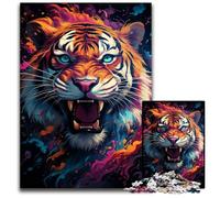 Puzzles en Bois de 1000 pièces Peinture féroce Tigre de feu Jeu Familial interactif décoration dintérieur Casse-tête Cadeau 1000 pièces (38 x 26 cm)