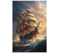 Puzzles en Bois de 1000 pièces, pour Adulte, Bateau Pirate dans Les Vagues, Puzzle rétro Vue sur la mer (B ; 1000)