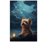 Puzzles en Bois de 1000 pièces, pour Adulte, Chien sous Les étoiles, Yorkshire Terrier, série de Puzzles de Chiens Animaux (D ; 1000)