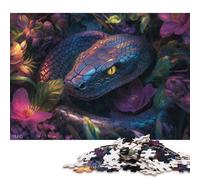 Puzzles en Bois de 500 pièces représentant Un Serpent Noir majestueux dans Une Jungle Tropicale vibrante. Jouets éducatifs pour Adultes et Adolescents. 500 pièces (52 x 38 cm).