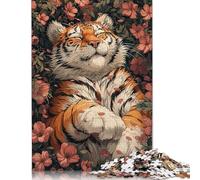 Puzzles en Bois de 500 pièces représentant Un Tigre endormi Sakura, idéal comme Cadeau de Noël pour Adultes (52 x 38 cm)