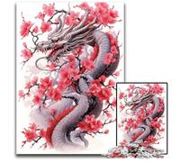 Puzzles en Bois Dragon Japonais en Fleurs 14 pièces pour Adultes 1 000 pièces Parfaits pour Les Adolescents Les collectionneurs Les décorations d'intérieur Les Voyages 1 000 pièces (75 x 50 cm)