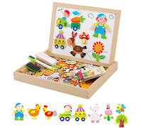 Puzzles En Bois Magnétique, Puzzle Magnetique Bois Avec Tableau Blanc Tableau Noir, Forêt/Ferme/Animaux Jeu De Motifs, Stimuler L'imagination, Jouet Educatif Pour Garçons Et Filles De 3 Ans Et Plus