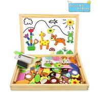 Puzzles en Bois Magnétique - Tableau Noir à Double Face - Motif Animal - 100+ Pièces - Jouet Éducatif Enfant