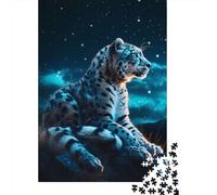 Puzzles en Bois Motif léopard des neiges étoilé, idéal pour Les fêtes de Fin d'année, 1 000 pièces (75 x 50 cm)