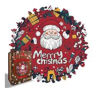Puzzles en Bois Père Noël pour Adultes - Puzzle de Forme irrégulière pour Adultes avec Tirelire, Puzzle de Noël 2D en Bois avec boîte Rangement, Jeu Familial Festif for Les Parents (Red)