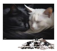 Puzzles en Bois pour Adultes, 1 000 pièces, Chats Noirs et Blancs Yin Yang, Difficiles, pour Adultes et Adolescents, à partir de 12 Ans, 1 000 pièces (75 x 50 cm).