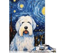 Puzzles en Bois pour Adultes, 1 000 pièces, thème Berger Anglais, Nuit, pour Exercices cérébraux, Jeu de Divertissement, Cadeaux, activités familiales (38 x 26 cm)