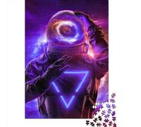 Puzzles en Bois pour Adultes 1000 pièces Astronaute Espace avec néon Puzzles pour Adultes Jeu Stimulant Casse-tête 1000 pièces (75 x 50 cm)