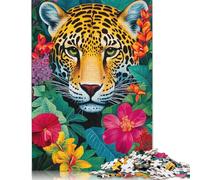 Puzzles en Bois pour Adultes, 500 pièces, Motif Jaguar Tropical Bloom (52 x 38 cm), Difficiles