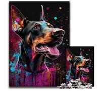 Puzzles en Bois pour Adultes Doberman Pinscher Fantasy, 1000 pièces, Parfaits pour décorer ou Offrir en Cadeau d'anniversaire, 50x75cm/19,68x29,52 Pouces