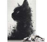 Puzzles en Bois pour Adultes, Motif Chat Noir Aquarelle, 1 000 pièces, 38 x 26 cm, pour Exercices cérébraux, Jeux de réflexion, Cadeaux, activités familiales