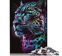 Puzzles en Bois pour Adultes, Portrait de léopard néon, 1 000 pièces, pour Exercices cérébraux, Jeu de défi, Cadeaux, activité familiale, 1 000 pièces (38 x 26 cm)