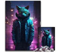 Puzzles en Carton Cat Cyberpunk Neon Art 1000 pièces pour Adultes, pour Adolescents et Adolescents, idéal comme Cadeau d'anniversaire et de Vacances 26x38cm/10,23x14,96 Pouces