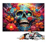 Puzzles en Carton colorés en Forme de crâne de Rose, 1 000 pièces, pour Adultes, idéal pour Les Adolescents et Les collectionneurs, Cadeau de Voyage, activité familiale, 26x38cm / 10,23x14,96 Pouces