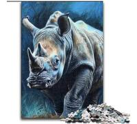 Puzzles en Carton de 1 000 pièces représentant Un rhinocéros Aquarelle, activité de cohésion familiale, Cadeau Unique pour Les fêtes et Les Anniversaires (Taille 26x38cm)