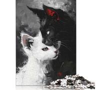 Puzzles en Papier Chats Noirs et Blancs 1000 pièces Puzzles pour Adultes Jeu Éducatif Défi Jouet Cadeaux de Noël 1000 pièces (75x50cm)