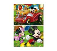 Puzzles Enfant 2 x 20 Pieces - en Route pour Mickey et Ses Amis Minnie et Dingo - Jeu motricite Fine, Concentration - Set Puzzle avec 1 Carte