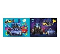 Puzzles enfant 2 x 60 pieces - batweels les super heros vehicules en action - nouveaute - set puzzle supercolor + carte