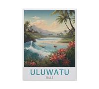 Puzzles Enfants Adultes 1000 Pièces，Affiche de Voyage Vintage d'Uluwatu à Bali，Artisanat Cadeau Famille Puzzle Classique 3D Puzzle Jouet en Papier Cadeau Unique Décoration Intérieure（38x26cm）-BB48