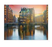 Puzzles Enfants Adultes 1000 Pièces，Vieille cité des entrepôts de Hambourg de Nuit，Artisanat Cadeau Famille Puzzle Classique 3D Puzzle Jouet en Bois Cadeau Unique Décoration Intérieure（75x50cm）-X57