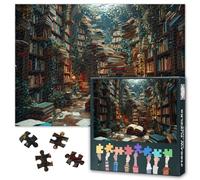 Puzzles fantaisistes de bibliothèque pour adultes - 1000 pièces - Magie de l'imagination et de la connaissance - Puzzle pour les amateurs de livres, art de livres fantastiques - Bibliothèque - 50 x 70