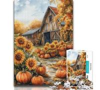 Puzzles Farm Pumpkin Sunflower 1000 pièces pour Adultes et Adolescents Jeu éducatif pour Anniversaire Noël et Plus de 14 Ans (50x75cm)