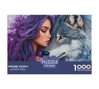 Puzzles Femme aux Cheveux Violets et Loup Gris, 1000 pièces, étanche, Cadeaux, Jeux éducatifs impossibles