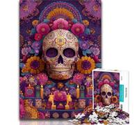 Puzzles Femme Crâne en Sucre pour Adolescents 1000, Jeu Éducatif Défi Jouet Décoration Murale Cadeaux Uniques d'anniversaire et de Noël 50x75cm