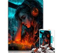 Puzzles Femme écoutant de la Musique pour Adolescents, Aidez Le Cerveau à exercer des Jouets addictifs pour cultiver la Patience Une œuvre d'art 50x75cm