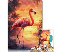 Puzzles Flamants Roses au Coucher du Soleil, 1000 pièces, pour Adultes, Cadeaux, pour Un Moment de détente à la Maison, Chaque pièce est Unique - Jeu Familial Stimulant et Amusant, 38x26cm
