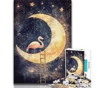 Puzzles Flamants Roses sous La Lune pour Adolescents Puzzle 1000 pièces, Aidez Le Cerveau à Exercer des Jouets Addictifs pour Cultiver la Patience Une Œuvre d'art 38x26cm