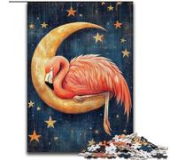 Puzzles Flamingo Sleeping on The Moon pour Adolescents 1000 pièces, activité familiale avec Affiche et fiche de Questions pour Les 14 Ans et Plus (26x38cm)