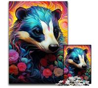 Puzzles Fleurs de Blaireau à Miel pour Adultes 1000 Puzzles en Bois Jeu Familial Interactif, Défi Cérébral, Jouet Éducatif 50x75cm/19,68x29,52 Pouces