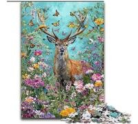 Puzzles Fleurs et Cerfs pour Adultes 1000 Pièces, Jeu Éducatif Familial, Idéal pour la Décoration de Bureau (50x75cm)