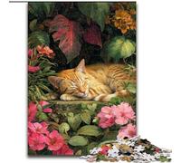 Puzzles Fleurs et Chat Orange 1000 Pièces pour Adultes, Cadeaux, Défi d'Intelligence Cérébrale, Jouets Addictifs, Cadeaux d'anniversaire pour 14 Ans et Plus 50x75cm