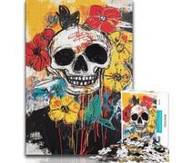 Puzzles Fleurs et Crânes de Style Basquiat pour Adolescents 1000 pièces, Jeu Familial Anti-Stress, défi Difficile, Collection d'artistes, Beaux-Arts (50x75cm)
